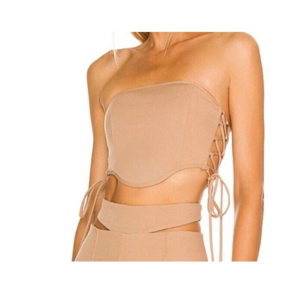 Camila Coelho Corset Top Size Small Beige Brown Back Zipper